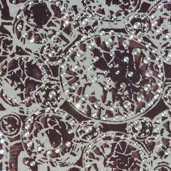 Zenergy Mauve Silver Foil Rhinestone Beaded 3/4 Sleeve Cotton Top Chico 3 US XL - Picture 7 of 16